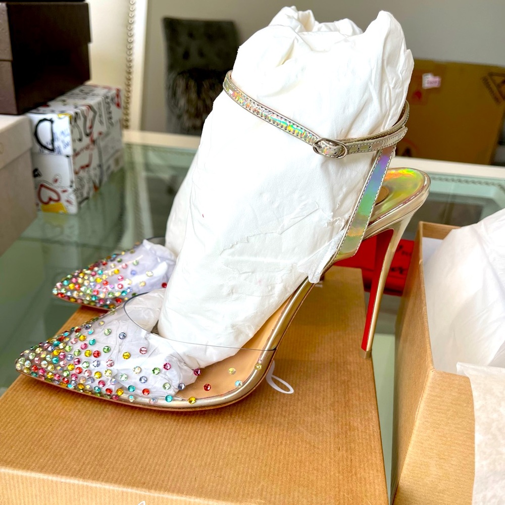 Christian Louboutin SpikaQueen 100mm PVC/Patent Psychic Pump